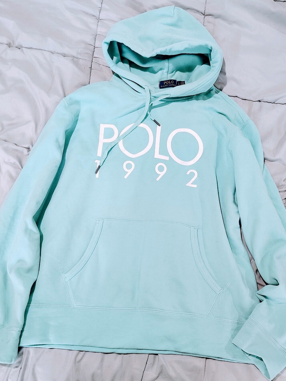 Polo Ralph Lauren 1992 Logo Hoodie Light Blue Pullover Sweatshirt Size Large